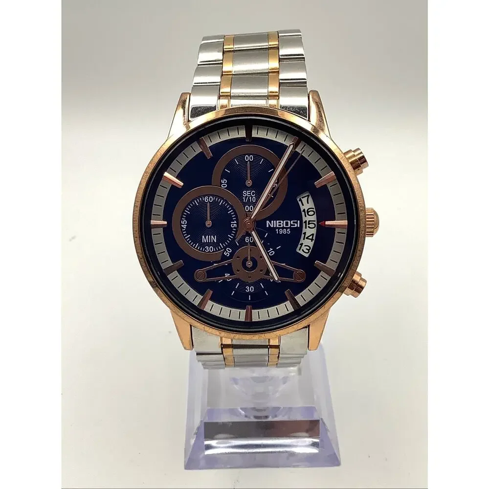 Nibosi NI2309 Mens Two-Tone Chronograph Blue Dial Watch